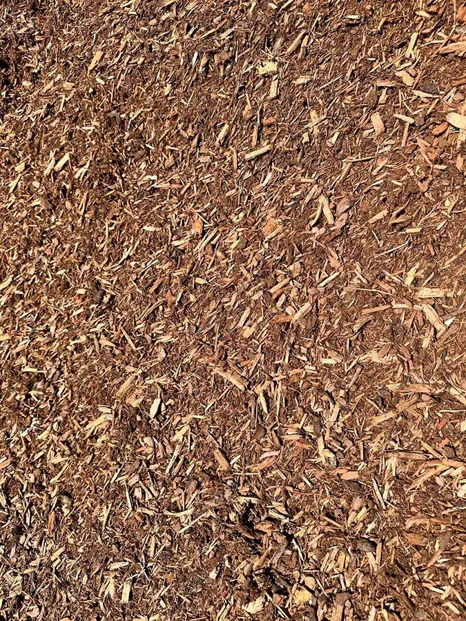 Close up image of Metcalf-Pacella's premium aged hemlock mulch